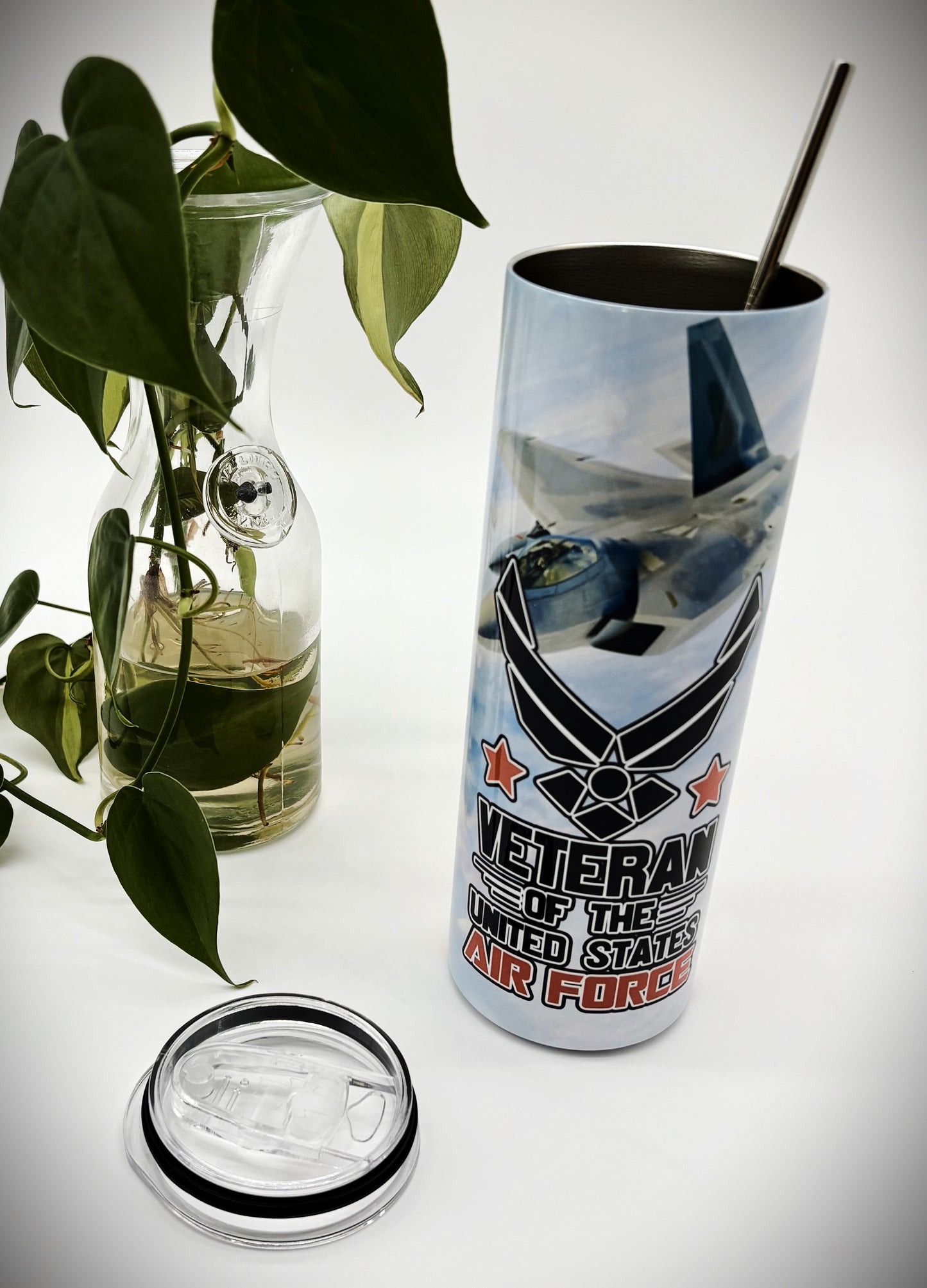 US AIRFORCE 20 oz Stainless Steel Skinny Tumbler with Lid, Metal Straw & Gift Box - SewTrain