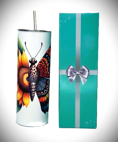 20 oz Stainless Steel Skinny Tumbler with Lid, Metal Straw & Gift Box