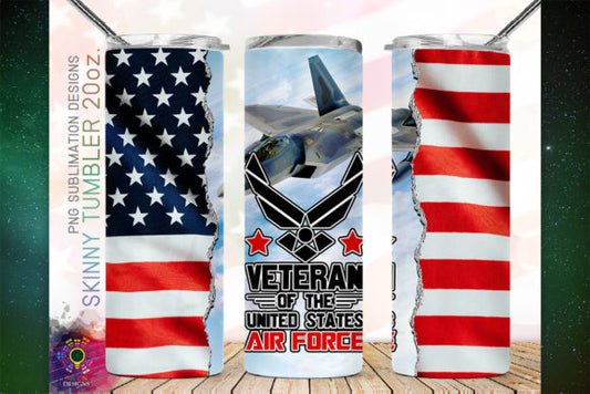 US AIRFORCE 20 oz Stainless Steel Skinny Tumbler with Lid, Metal Straw & Gift Box - SewTrain