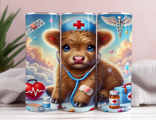 Nurse Highland Cow Mug and Coaster Set with Cork Backing - SewTrain