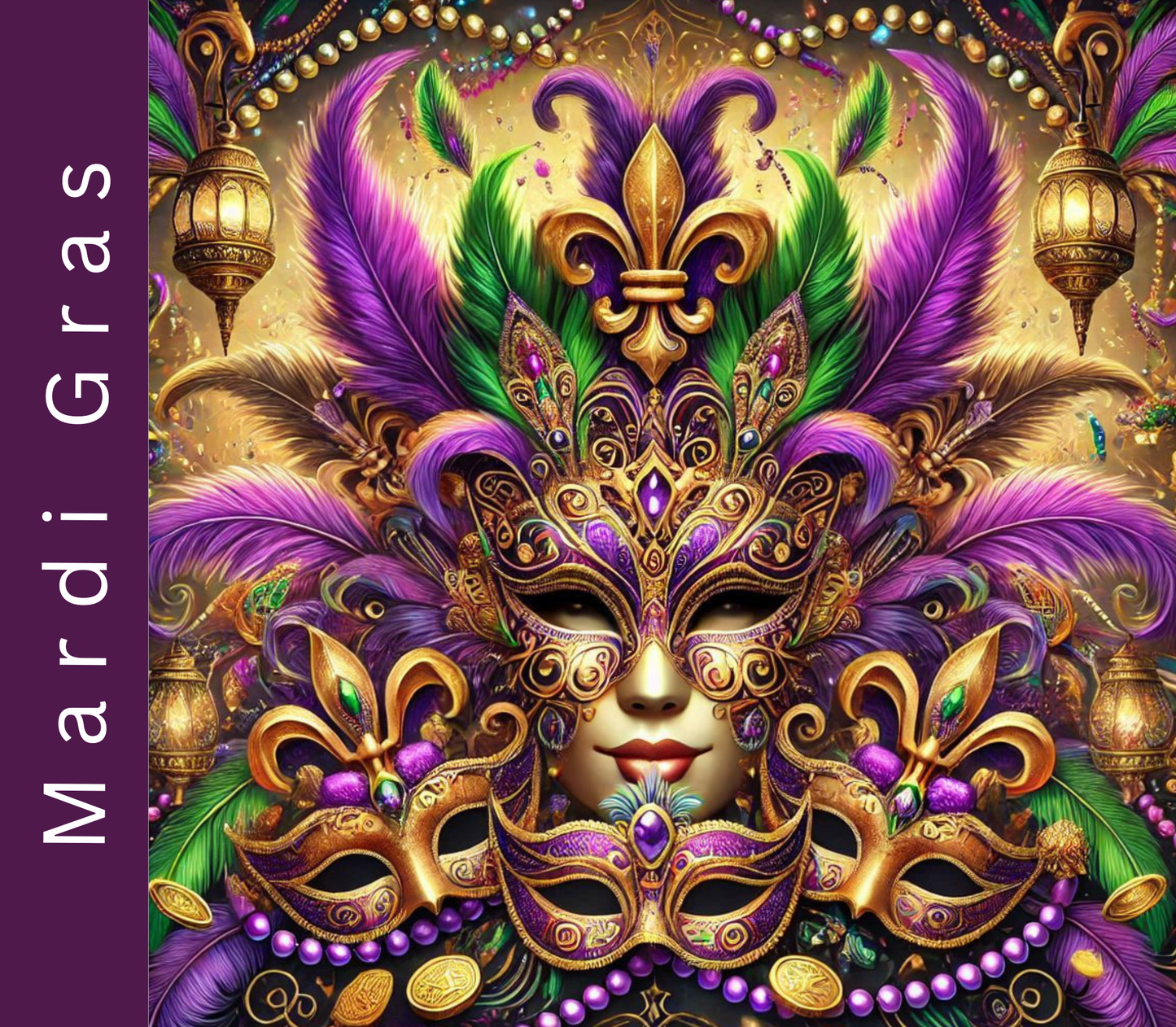 MARDI GRAS 20 oz Stainless Steel Skinny Tumbler with Lid, Metal Straw & Gift Box - SewTrain