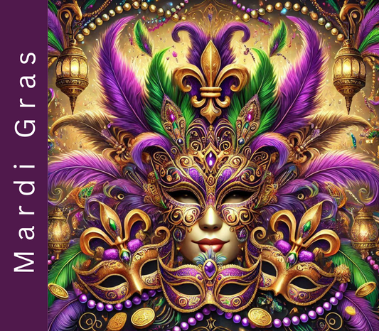 MARDI GRAS 20 oz Stainless Steel Skinny Tumbler with Lid, Metal Straw & Gift Box - SewTrain