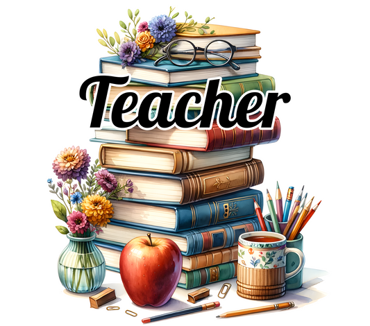 TEACHER WITH BOOKS AND APPLE 20 oz Stainless Steel Skinny Tumbler with Lid, Metal Straw & Gift Box - SewTrain