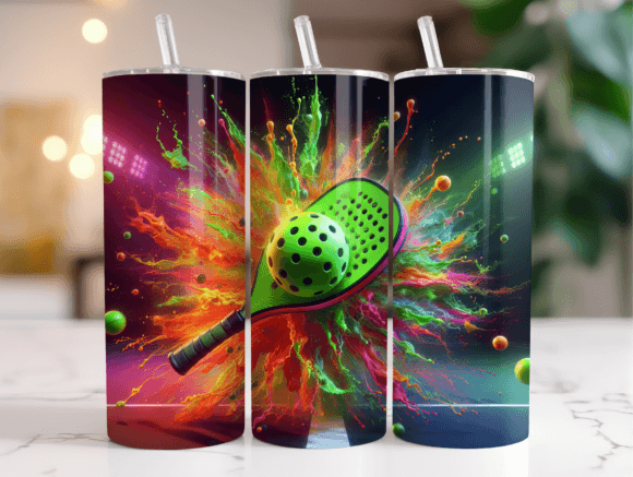 PICKLEBALL 20 oz Stainless Steel Skinny Tumbler with Lid, Metal Straw & Gift Box - SewTrain