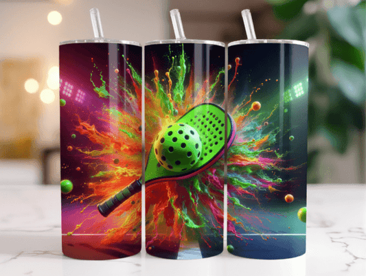 PICKLEBALL 20 oz Stainless Steel Skinny Tumbler with Lid, Metal Straw & Gift Box - SewTrain