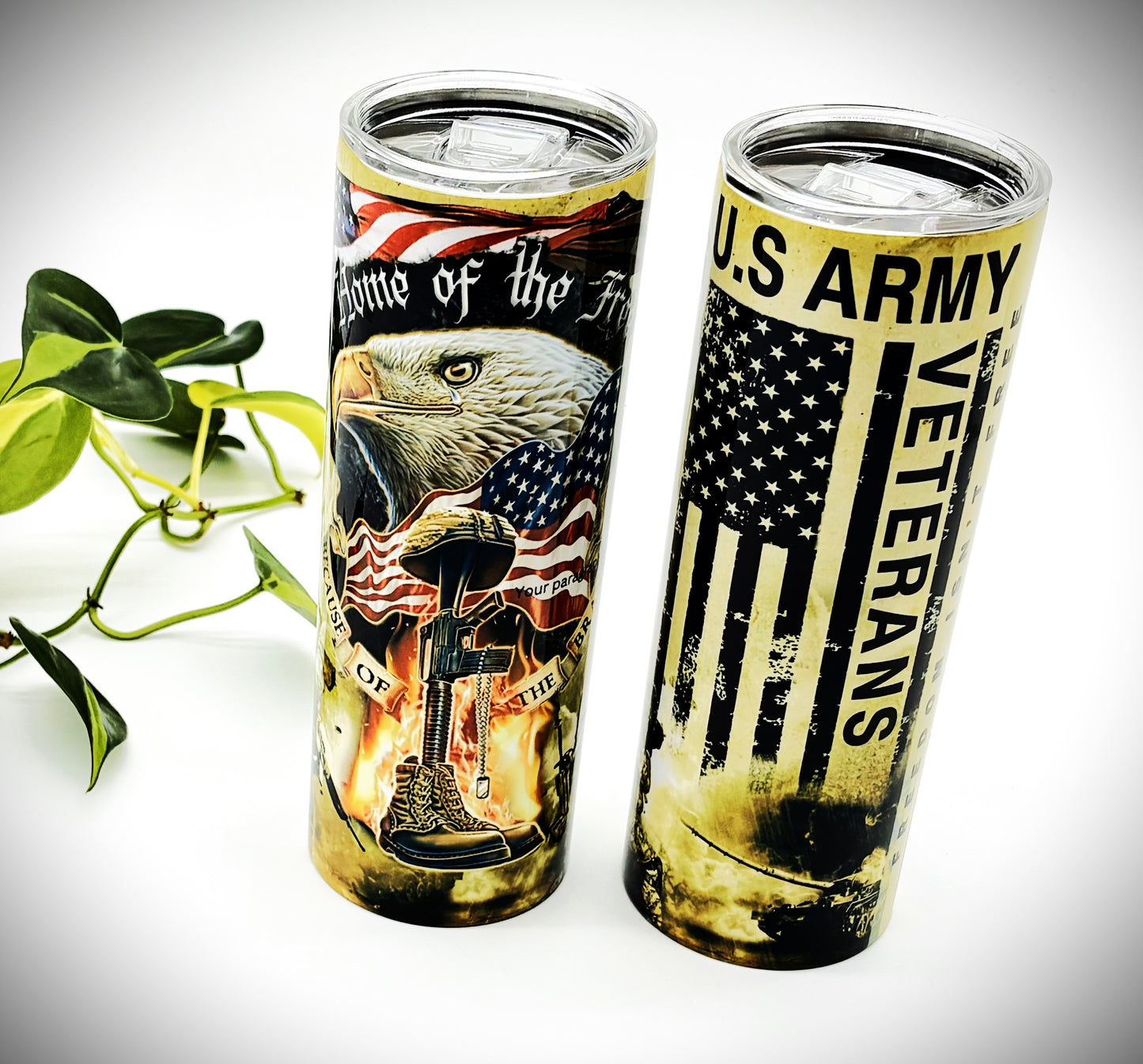 US ARMY VETERAN WITH FLAG 20 oz Stainless Steel Skinny Tumbler with Lid, Metal Straw & Gift Box - SewTrain