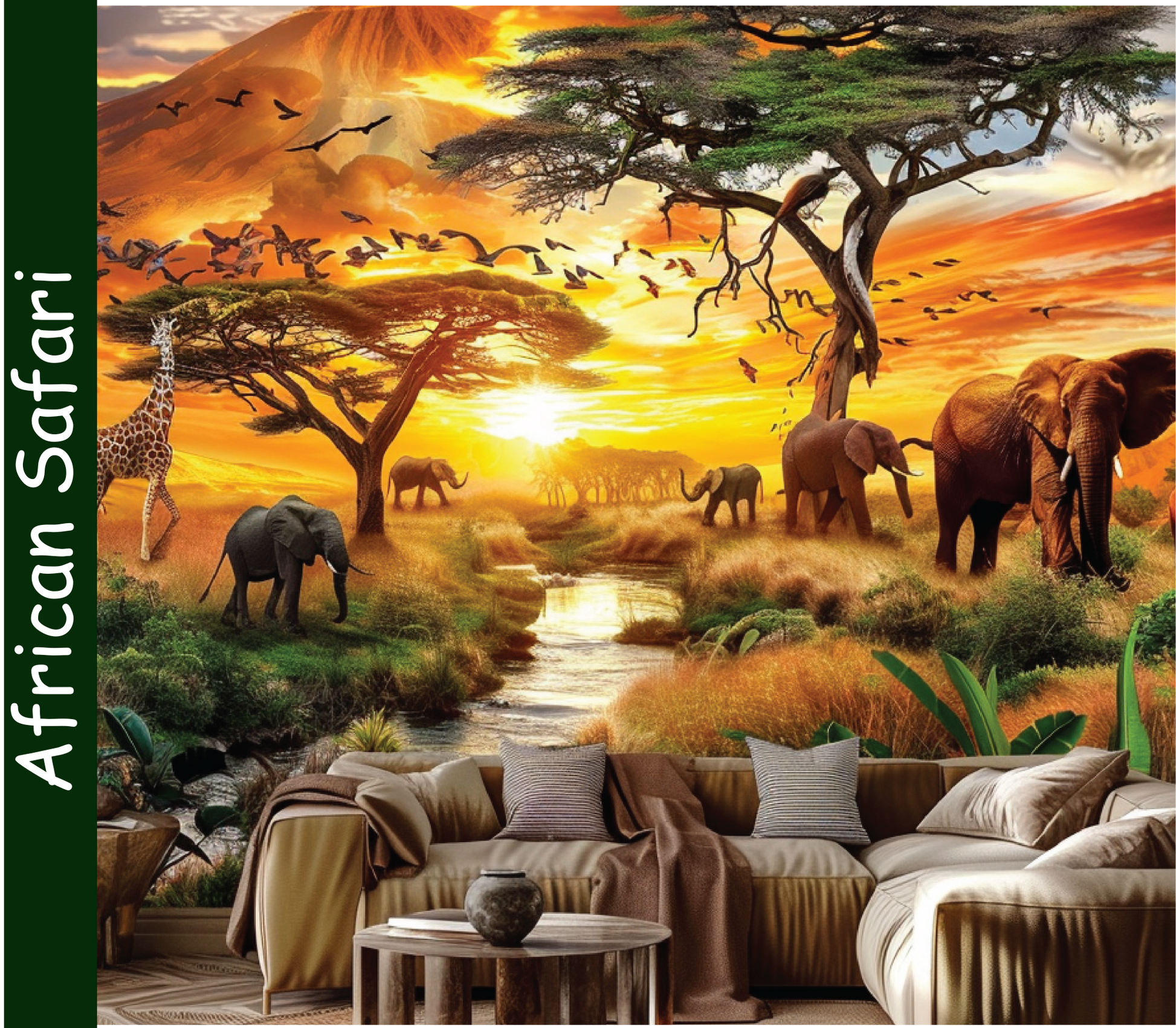 AFRICIAN SAFARI WITH ELEPHANTS 20 oz Stainless Steel Skinny Tumbler with Lid, Metal Straw & Gift Box - SewTrain