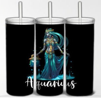 AQUARIUS 20 oz Stainless Steel Skinny Tumbler with Lid, Metal Straw & Gift Box