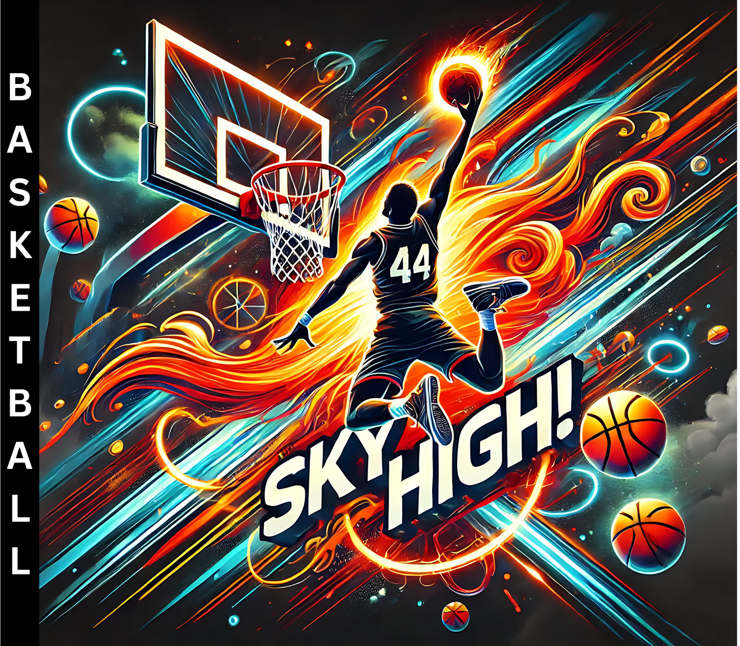 BASKETBALL 20 oz Stainless Steel Skinny Tumbler with Lid, Metal Straw & Gift Box - SewTrain