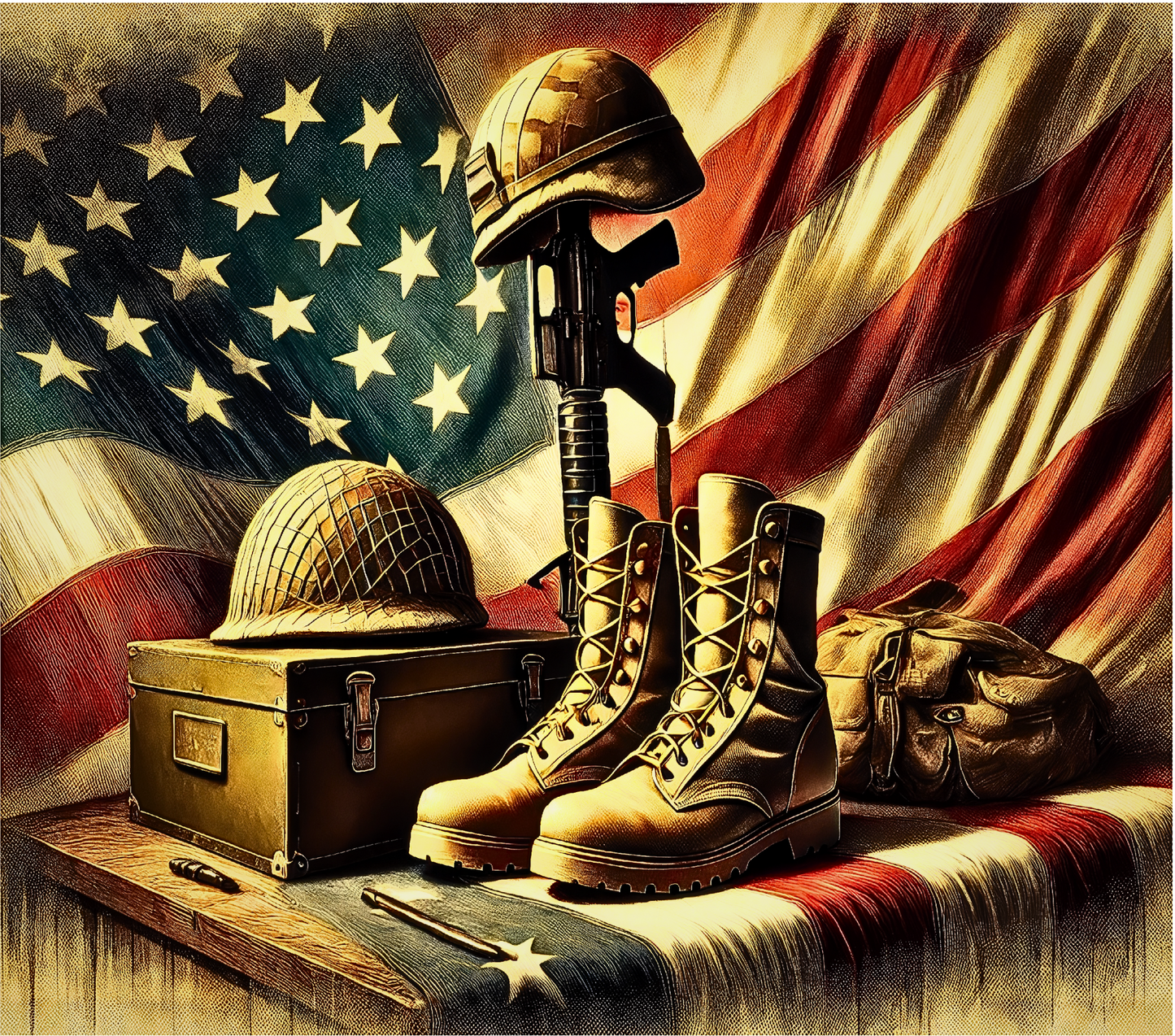 Army Boots, Helmet and Flag Coaster