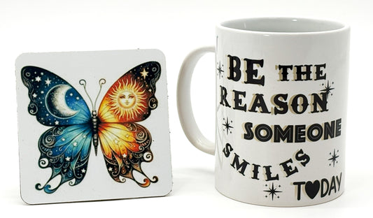 Butterfly Mug and Coaster Set with Cork Backing