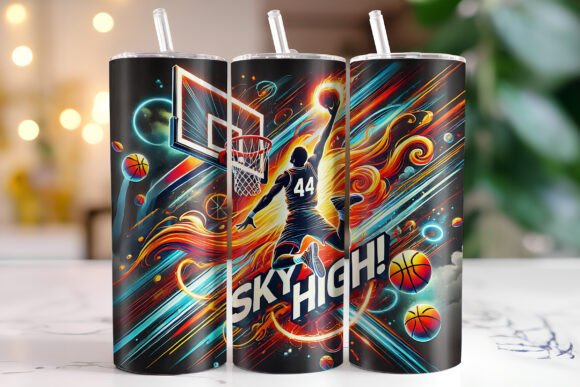 BASKETBALL 20 oz Stainless Steel Skinny Tumbler with Lid, Metal Straw & Gift Box - SewTrain