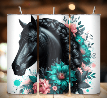 Black Horse 20 oz Stainless Steel Skinny Tumbler with Lid, Metal Straw & Gift Box