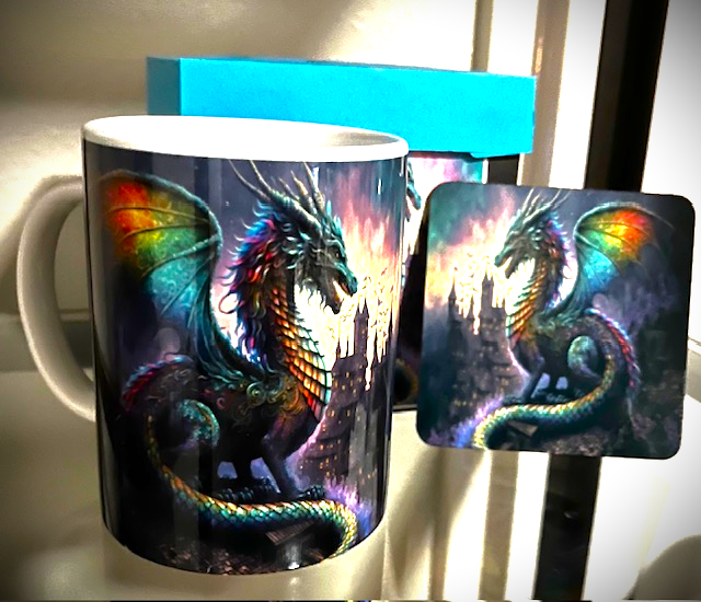 Mug and Coaster with Cork Backing; Mug and Coaster Gift Set; Custom Mug and Coaster Set; Dragon Mug and Coaster Set - SewTrain