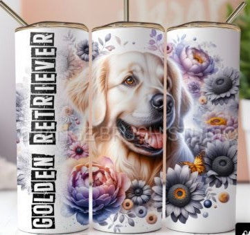 GOLDEN RETRIEVER DOG 20 oz Stainless Steel Skinny Tumbler with Lid, Metal Straw & Gift Box - SewTrain