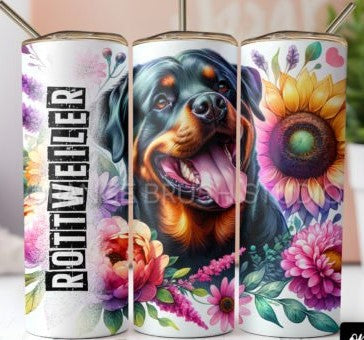 ROTTWEILER DOG 20 oz Stainless Steel Skinny Tumbler with Lid, Metal Straw & Gift Box - SewTrain