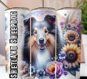 SHETLAND SHEEPDOG 20 oz Stainless Steel Skinny Tumbler with Lid, Metal Straw & Gift Box - SewTrain
