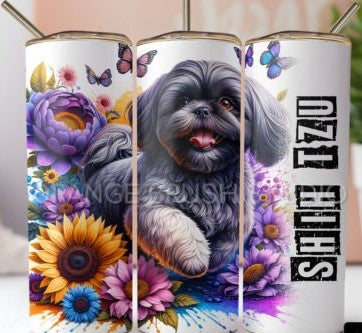 SHIH TZU DOG 20 oz Stainless Steel Skinny Tumbler with Lid, Metal Straw & Gift Box - SewTrain