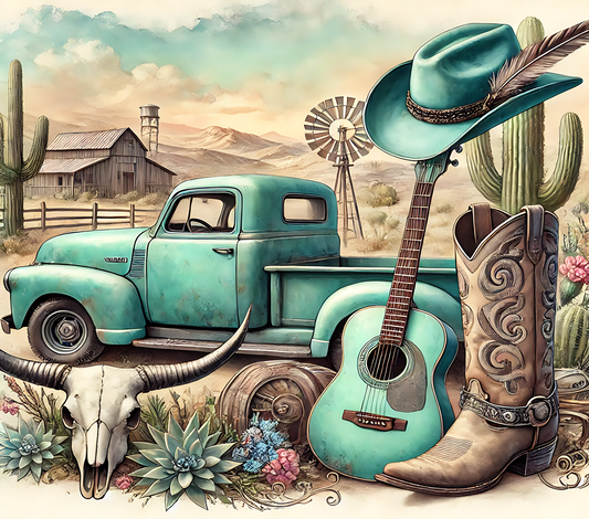 Farm Truck & Guitar Stainless Steel Skinny Tumbler with Lid, Metal Straw & Gift Box