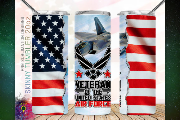 US AIRFORCE 20 oz Stainless Steel Skinny Tumbler with Lid, Metal Straw & Gift Box - SewTrain
