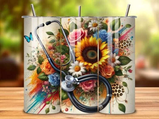 Nurse Stainless Steel Skinny Tumbler with Lid, Metal Straw & Gift Box