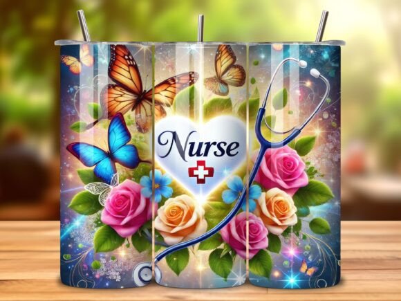 Nurse 20 oz Stainless Steel Skinny Tumbler with Lid, Metal Straw & Gift Box