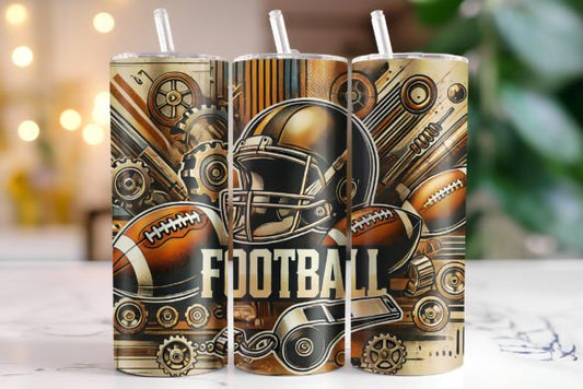 FOOTBALL 20 oz Stainless Steel Skinny Tumbler with Lid, Metal Straw & Gift Box - SewTrain