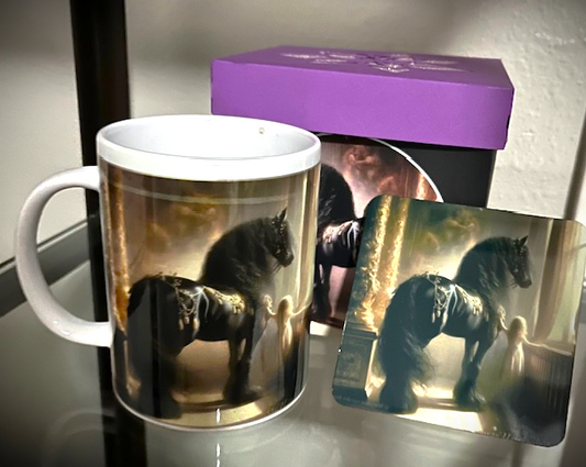 Mug and Coaster with Cork Backing; Mug and Coaster Gift Set; Custom Mug and Coaster Set; Horse and Child Ceramic - SewTrain