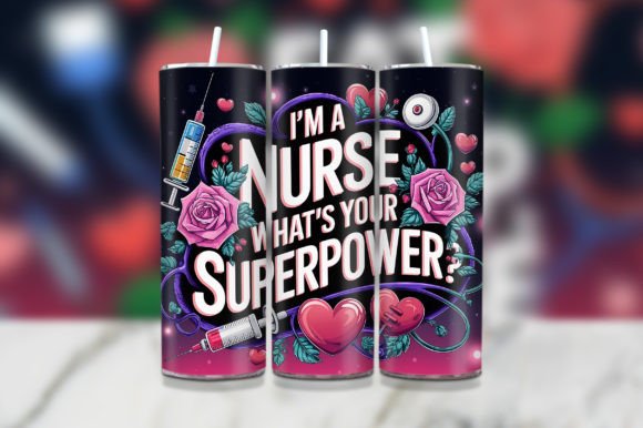 Nurse Superpower 20 oz Stainless Steel Skinny Tumbler with Lid, Metal Straw & Gift Box