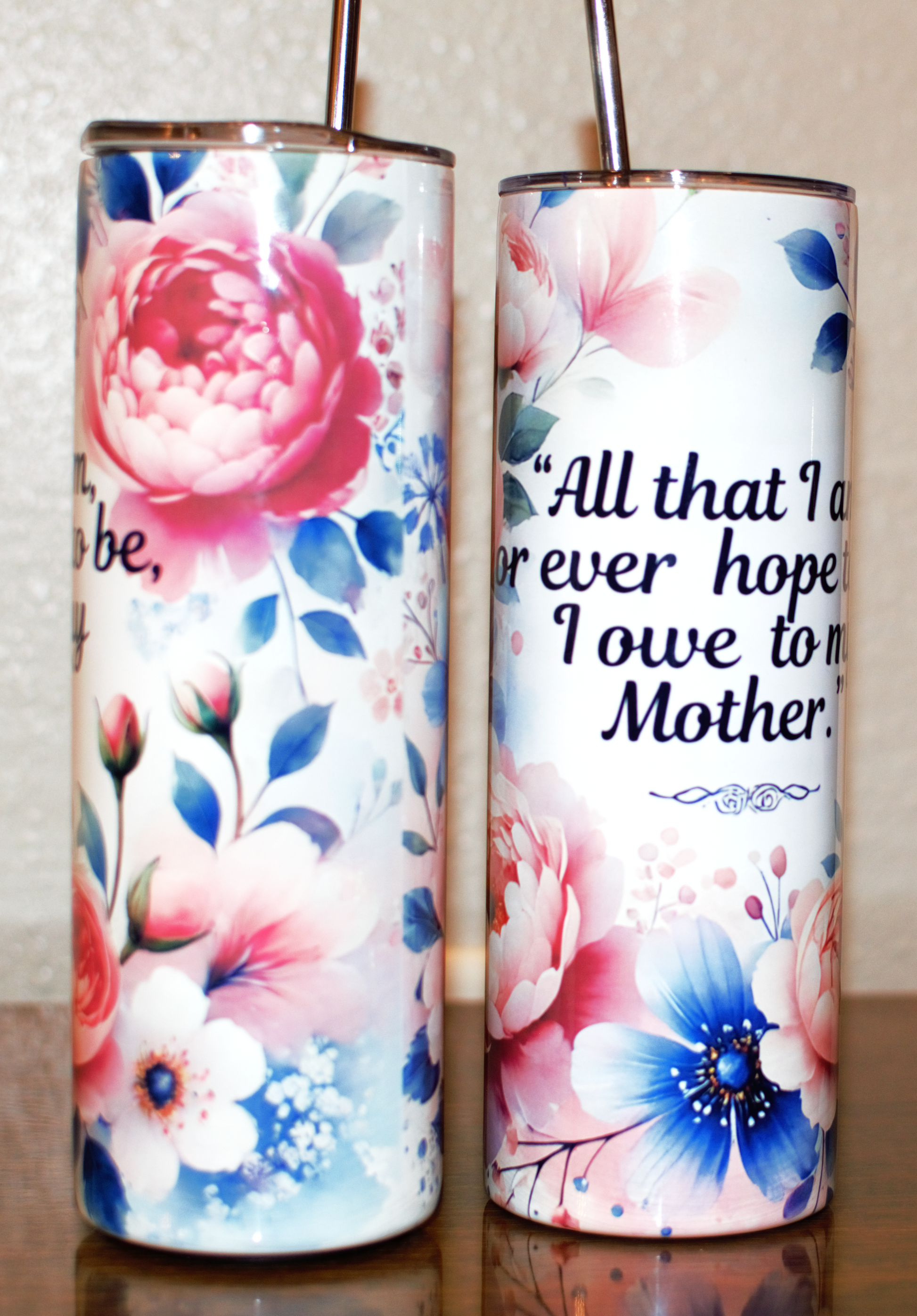 MOTHER 20 oz Stainless Steel Skinny Tumbler with Lid, Metal Straw & Gift Box - SewTrain