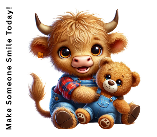 Highland Cow with Teddy Bear 20 oz Stainless Steel Skinny Tumbler with Lid, Metal Straw & Gift Box