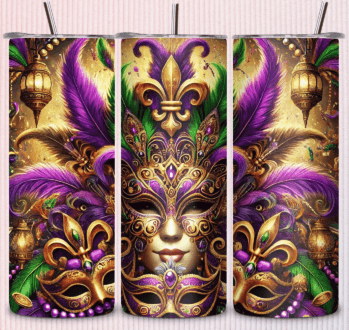MARDI GRAS 20 oz Stainless Steel Skinny Tumbler with Lid, Metal Straw & Gift Box - SewTrain