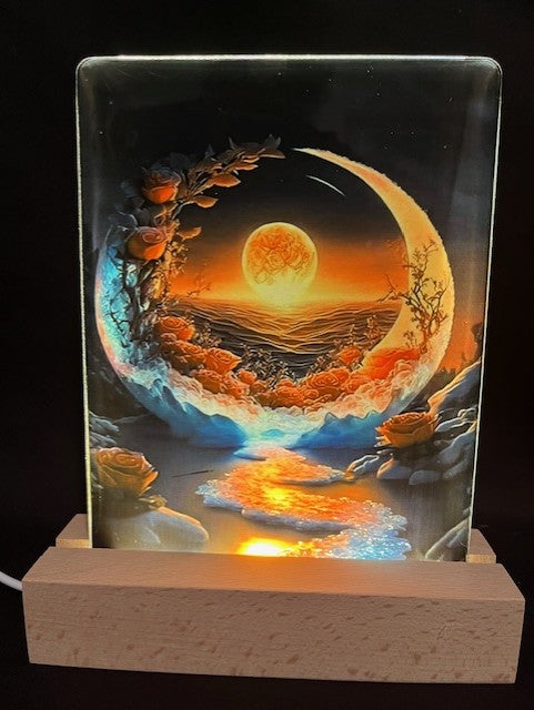 LED Acrylic Photo Frames Night Lights 5" x 7" with Warm Color Light, with Wood Stand  - SewTrain