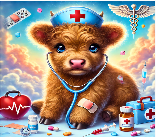 Nurse Highland Cow Stainless Steel Skinny Tumbler with Lid, Metal Straw & Gift Box