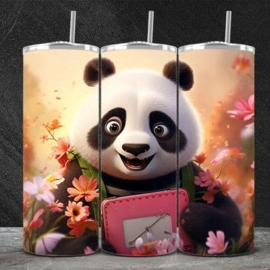 PANDA BEAR 20 oz Stainless Steel Skinny Tumbler with Lid, Metal Straw & Gift Box - SewTrain