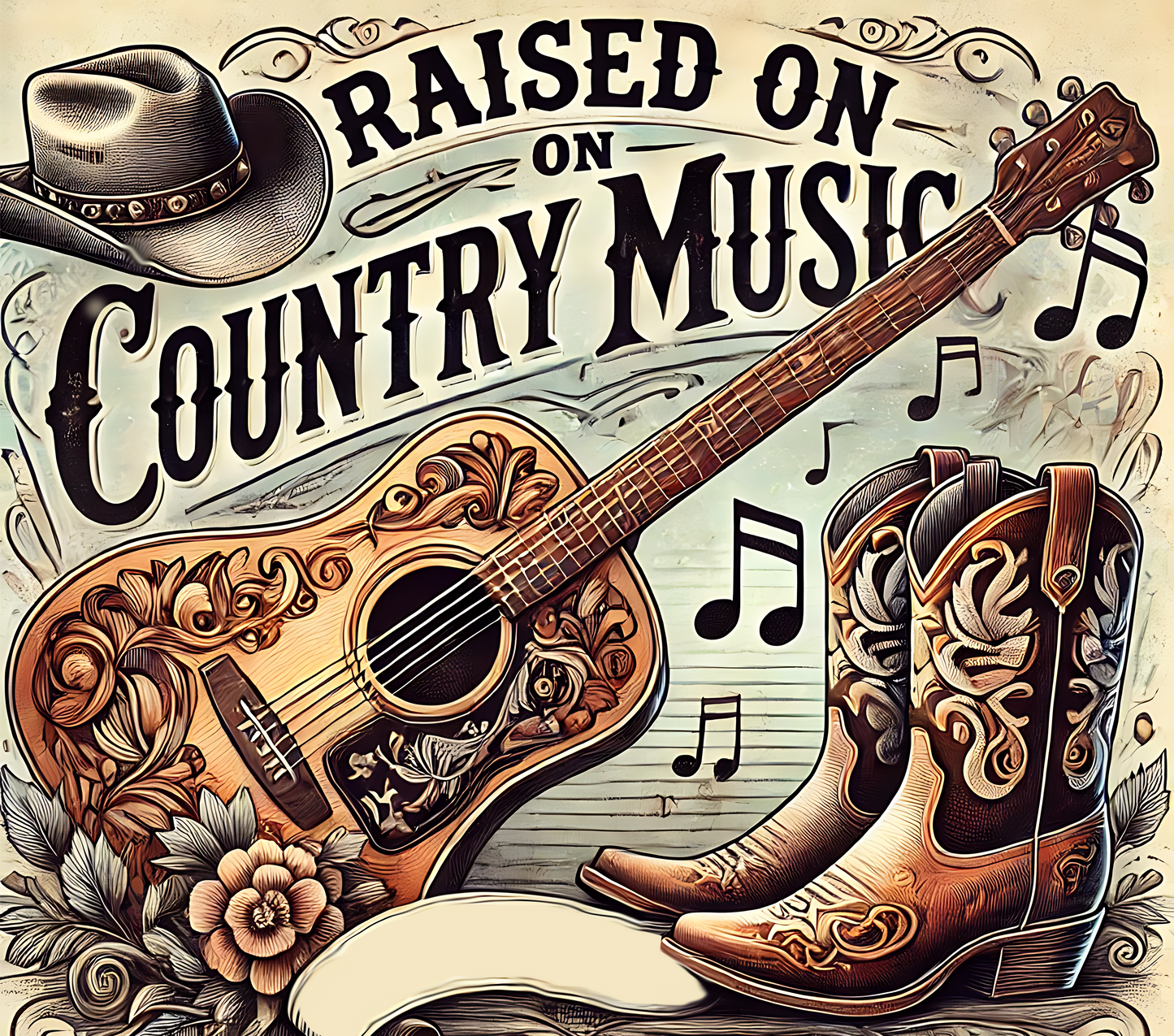 COUNTRY MUSIC THEME 20 oz Stainless Steel Skinny Tumbler with Lid, Metal Straw & Gift Box - SewTrain