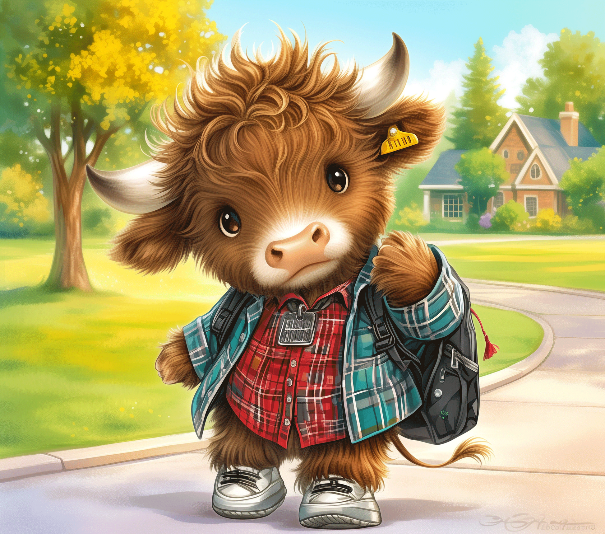 SCHOOL HIGHLAND COW WITH BACKPACK 20 oz Stainless Steel Skinny Tumbler with Lid, Metal Straw & Gift Box - SewTrain