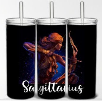 SAGITTARIUS 20 oz Stainless Steel Skinny Tumbler with Lid, Metal Straw & Gift Box