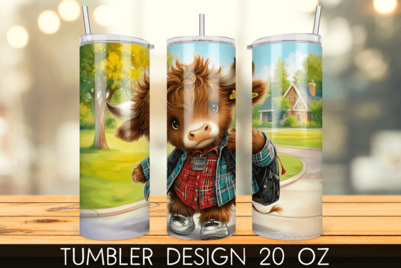 SCHOOL HIGHLAND COW WITH BACKPACK 20 oz Stainless Steel Skinny Tumbler with Lid, Metal Straw & Gift Box - SewTrain