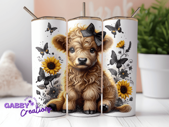 HIGHLAND COW 20 oz Stainless Steel Skinny Tumbler with Lid, Metal Straw & Gift Box - SewTrain