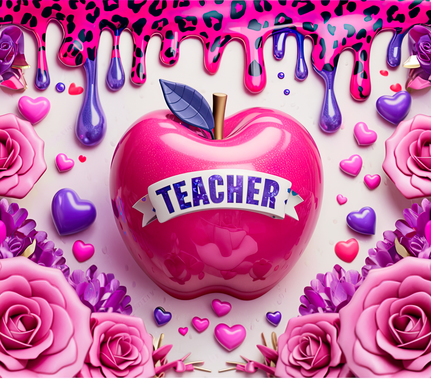 Pink Apple Teacher Stainless Steel Skinny Tumbler with Lid, Metal Straw & Gift Box