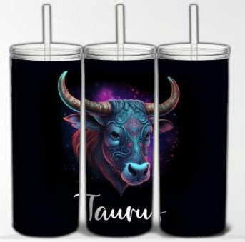 TAURUS 20 oz Stainless Steel Skinny Tumbler with Lid, Metal Straw & Gift Box