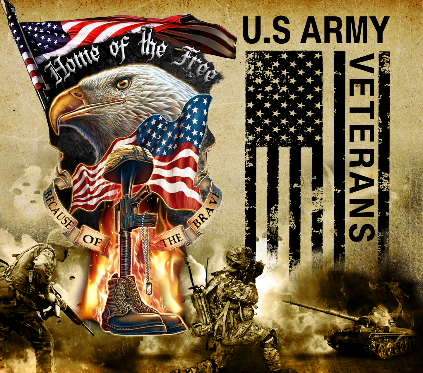 US ARMY VETERAN WITH FLAG 20 oz Stainless Steel Skinny Tumbler with Lid, Metal Straw & Gift Box - SewTrain
