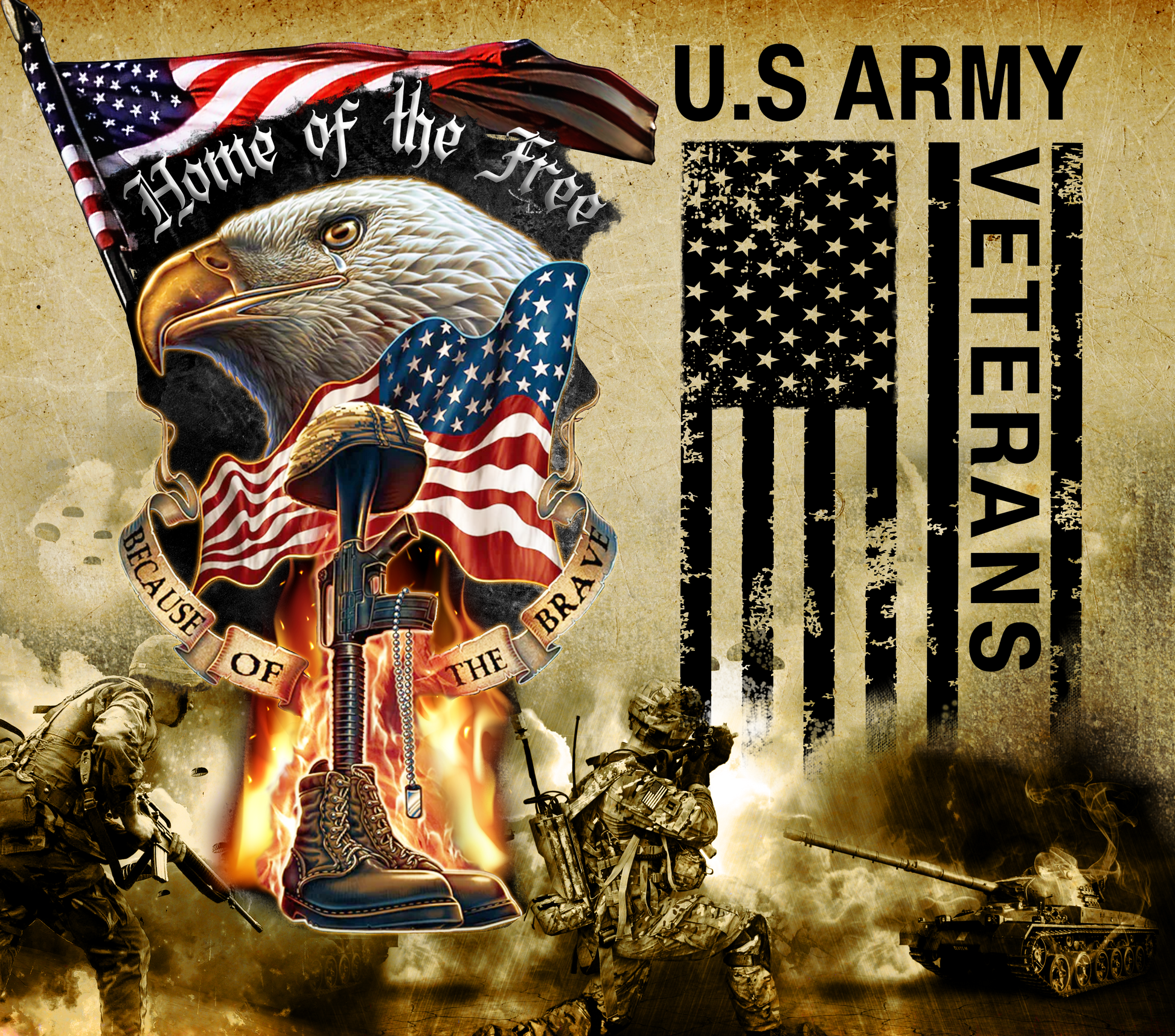 US ARMY VETERAN WITH FLAG 20 oz Stainless Steel Skinny Tumbler with Lid, Metal Straw & Gift Box - SewTrain