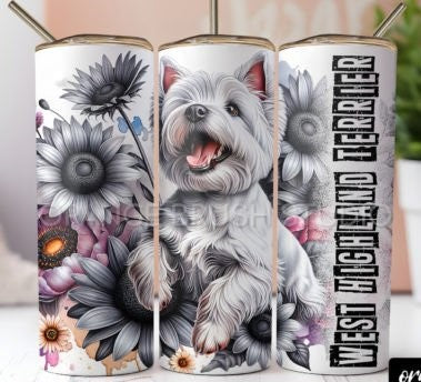 WEST HIGHLAND TERRIER DOG 20 oz Stainless Steel Skinny Tumbler with Lid, Metal Straw & Gift Box - SewTrain