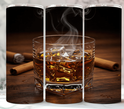 WHISKEY AND CIGARS 20 oz Stainless Steel Skinny Tumbler with Lid, Metal Straw & Gift Box - SewTrain