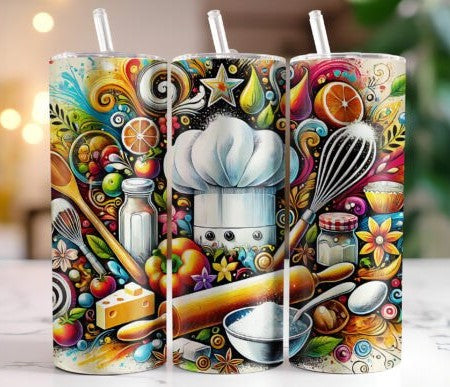 CHEF 20 oz Stainless Steel Skinny Tumbler with Lid, Metal Straw & Gift Box