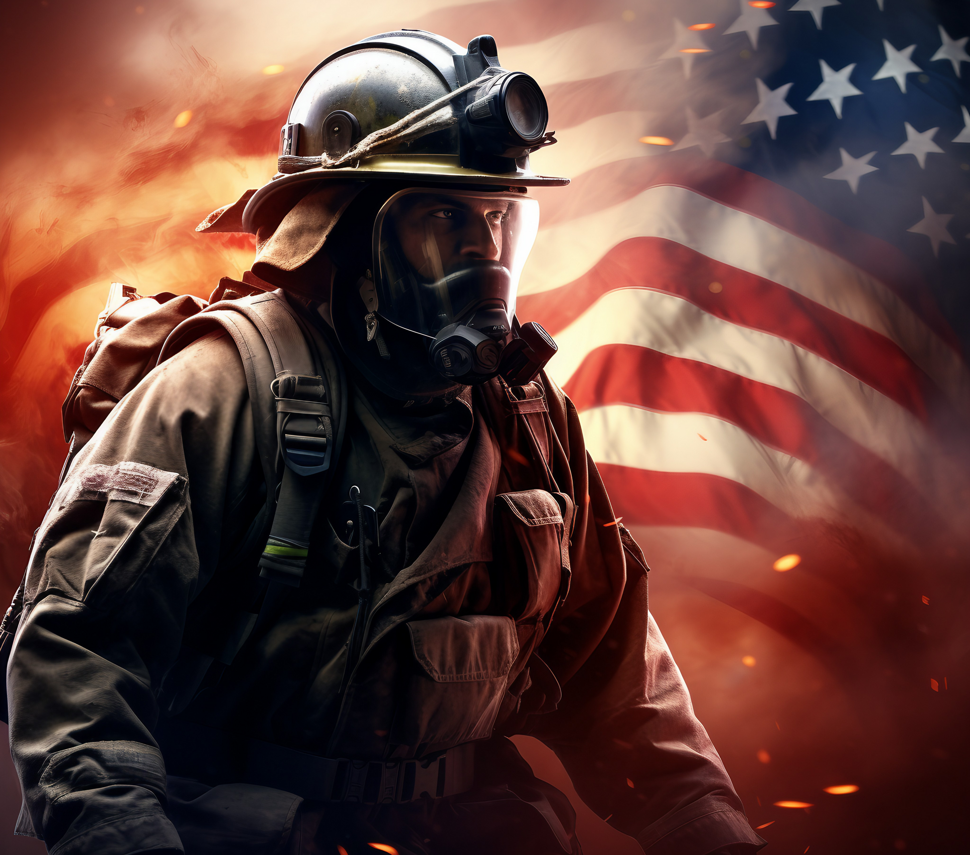 FIREFIGHTER WITH FLAG 20 oz Stainless Steel Skinny Tumbler with Lid, Metal Straw & Gift Box - SewTrain