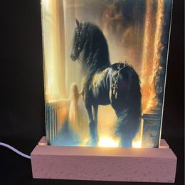 LED Acrylic Photo Frames Night Lights 5" x 7" with Warm Color Light, with Wood Stand  - SewTrain